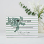 Waterverf Zee Turtle Stripes Bruiloft RSVP Kaartje (Staand voorkant)