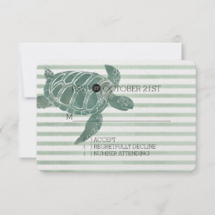 Waterverf Zee Turtle Stripes Bruiloft RSVP Kaartje