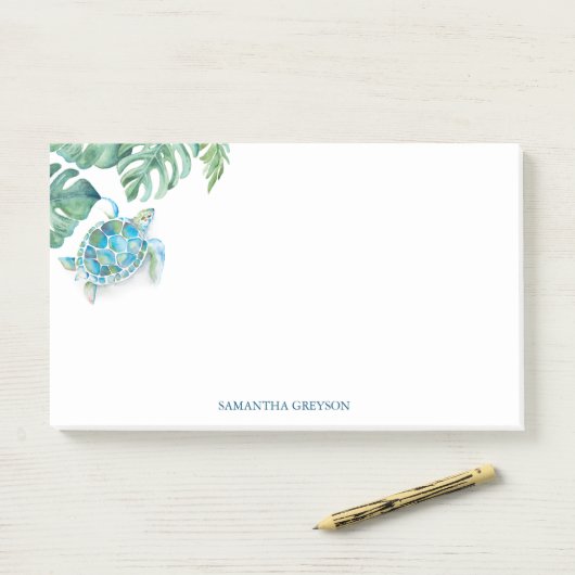 Waterverf Zee Turtle Tropical Greenery Post-it® Notes (Op bureau)