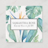 Waterverf Zee Turtle Tropical Greenery Vierkante Visitekaartje (Achterkant)