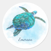 Waterverf Zee Turtle Tropische Oceaan Ronde Sticker (Voorkant)