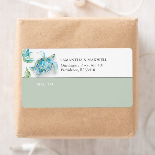 Waterverf Zee Turtle Verzendlabel (Insitu)