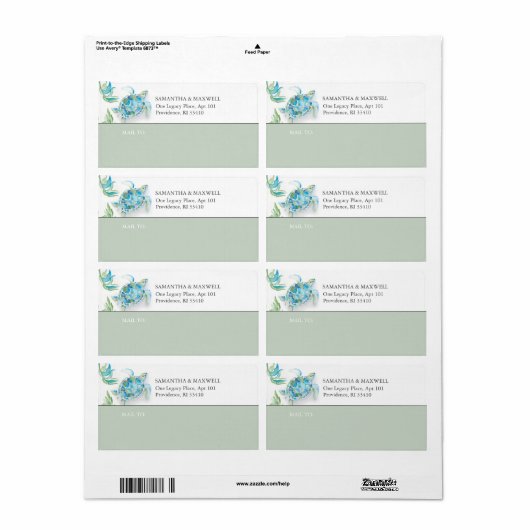 Waterverf Zee Turtle Verzendlabel (Full Sheet)