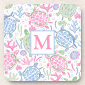 Waterverf Zee Turtles Coastal Ocean Monogram Bier Onderzetter (Voorkant)