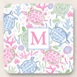 Waterverf Zee Turtles Coastal Ocean Monogram Bier Onderzetter