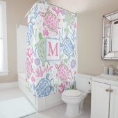 Waterverf Zee Turtles Coastal Ocean Monogram Douchegordijn (In situ)