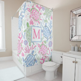 Waterverf Zee Turtles Coastal Ocean Monogram Douchegordijn