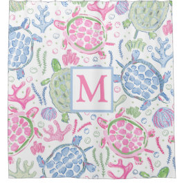 Waterverf Zee Turtles Coastal Ocean Monogram Douchegordijn