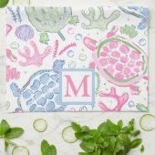 Waterverf Zee Turtles Coastal Ocean Monogram Theedoek (Gevouwen)