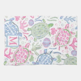 Waterverf Zee Turtles Coastal Ocean Monogram Theedoek