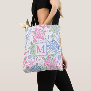 Waterverf Zee Turtles Coastal Ocean Monogram Tote Bag