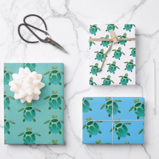 Waterverf Zee Turtles Gift Wrap Trio Inpakpapier Vel (Voorkant)