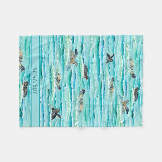 Waterverf Zee Turtles Ocean Turquoise personaliser Fleece Deken (Voorkant (Horizontaal))