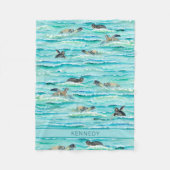 Waterverf Zee Turtles Ocean Turquoise personaliser Fleece Deken (Voorkant)