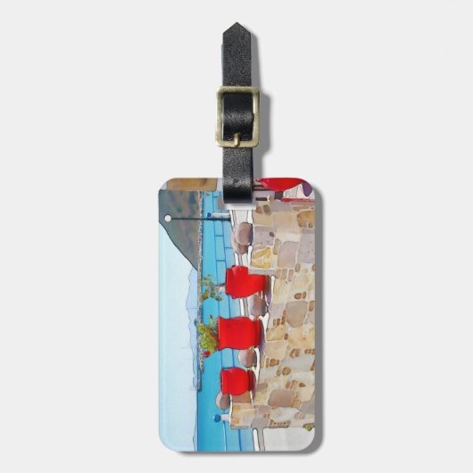 Waterverf zee uitzicht bagagelabel (Voorkant verticaal)