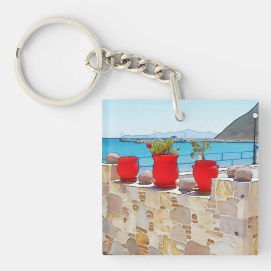 Waterverf zee uitzicht sleutelhanger (voorkant)