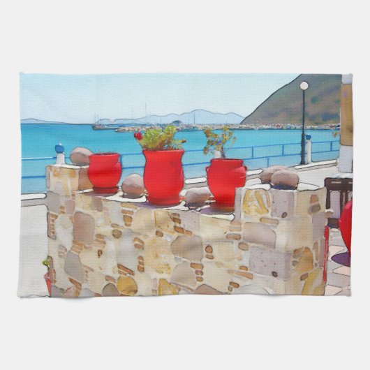 Waterverf zee uitzicht theedoek (Horizontaal)