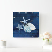 Waterverf Zee  van de zeeslak Blauw van de Nautilu Vierkante Klok (Huis)