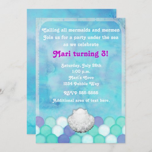 Waterverf Zee Zeemeermin Schalen Shell Uitnodiging (Voorkant / Achterkant)