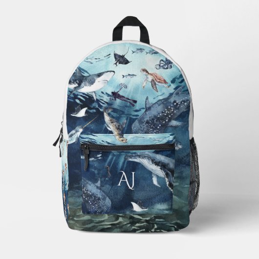 Waterverf zeedieren | Monogram Bedrukte Rugzak (Voorkant)