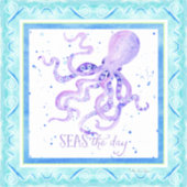 Waterverf Zeeen de Dag Strand Blauwe Paarse Octopu Sticker (Voorkant)