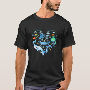 Waterverf Zeeen Dieren Harde Ocean Wildlife Love T-shirt