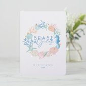 Waterverf zeeen en groeten Seashell Wreator Feestdagenkaart (Staand voorkant)