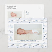 Waterverf zeegaand Stripes Patroon Foto geboorte Aankondigingskaart (Voorkant / Achterkant)