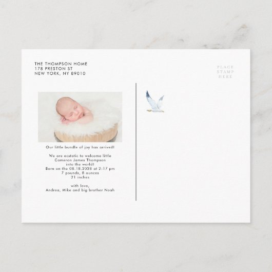 Waterverf zeegaand Stripes Patroon Foto geboorte Aankondigingskaart (Achterkant)