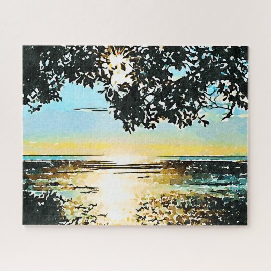 Waterverf Zeegezicht Zonsopgang Legpuzzel (Horizontaal)