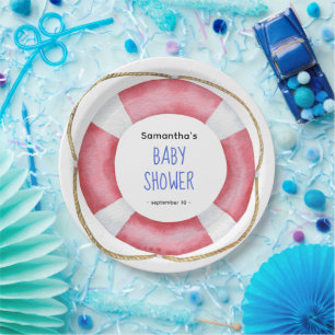Waterverf zeelensredder - baby shower papieren bordje
