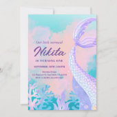 waterverf zeemeermin 1e verjaardagsuitnodiging kaart (Voorkant)