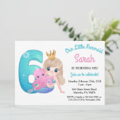 Waterverf Zeemeermin 6e Verjaardagsfeestuitnodigin Kaart (Staand voorkant)