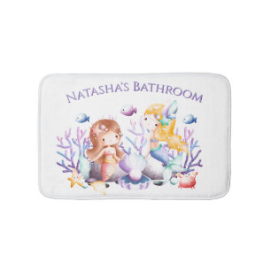 Waterverf Zeemeermin Custom Naam Badkamer Badmat
