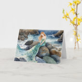 Waterverf zeemeermin die aan jou denkt kaart (Gele Bloem)