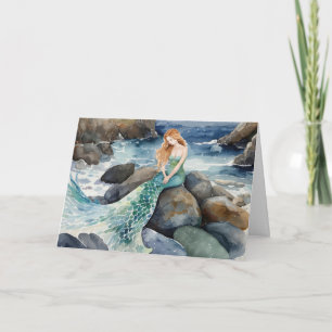 Waterverf zeemeermin die aan jou denkt kaart