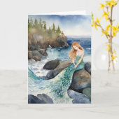 Waterverf zeemeermin die aan jou denkt kaart (Gele Bloem)