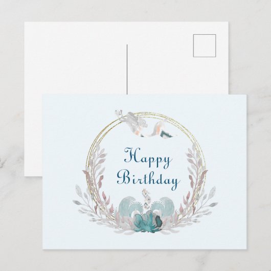 Waterverf Zeemeermin en baard Briefkaart (Voorkant / Achterkant)