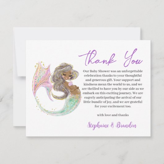 Waterverf Zeemeermin Future Mom Baby shower Bedankkaart (Voorkant)
