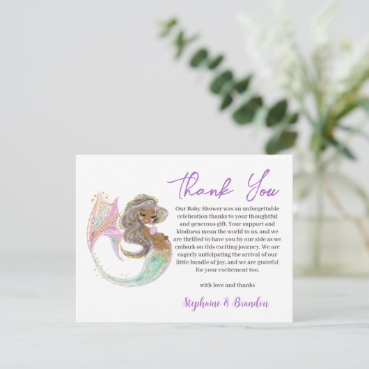 Waterverf Zeemeermin Future Mom Baby shower Bedankkaart (Staand voorkant)