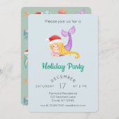 Waterverf Zeemeermin Holiday Party Kaart (Voorkant / Achterkant)
