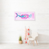 Waterverf Zeemeermin in Roze en Tuquoise Verjaarda Spandoek (Insitu)