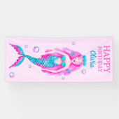 Waterverf Zeemeermin in Roze en Tuquoise Verjaarda Spandoek (Horizontaal)