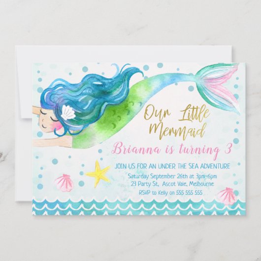 Waterverf zeemeermin kaart (Voorkant)