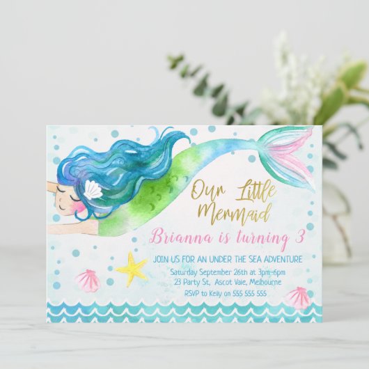 Waterverf zeemeermin kaart (Staand voorkant)