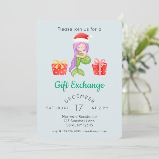 Waterverf zeemeermin kerstcadeau-uitwisselingsfees kaart (Staand voorkant)
