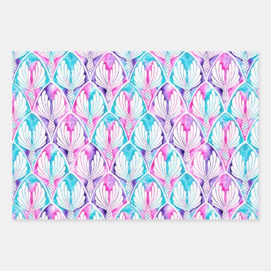 Waterverf Zeemeermin, Koraal en Zeemeerminstaart Inpakpapier Vel (Voorkant 3)