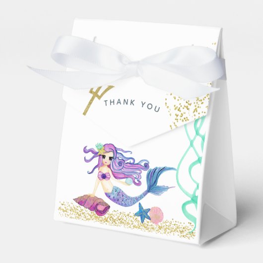 Waterverf Zeemeermin met de naam Birthday Party Bedankdoosjes (Voorkant Zijde)