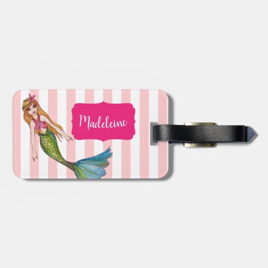 Waterverf zeemeermin met lange klonen bagagelabel (Achterkant horizontaal)