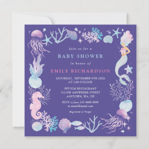 Waterverf Zeemeermin Onder De Zee Baby Shower Kaart